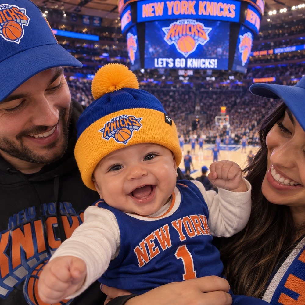 47 Brand New York Knicks Infant Beanie Hat Blue Orange Pom NWT NBA Basketball